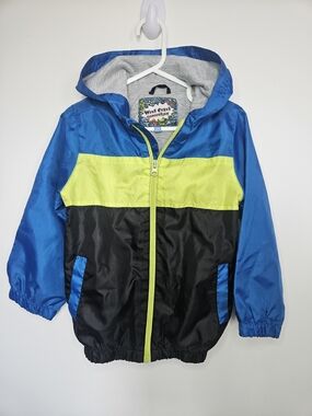 West Coast Connection Boys Colorblock Hooded Windbreaker Jacket Blue Yellow 4/5